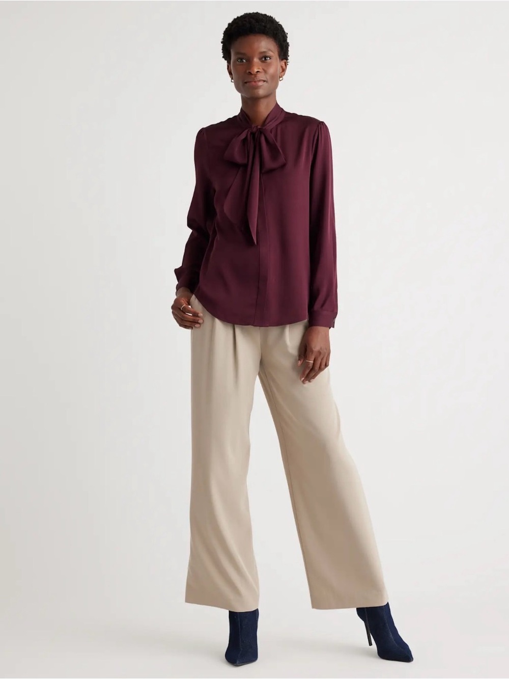 🆕 QUINCE Washable Stretch Silk Tie Neck Blouse - Picture 3 of 14